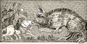 Hoe Alexander vocht met het beest, naar een miniatuur in een 13e-eeuws manuscript, uit 