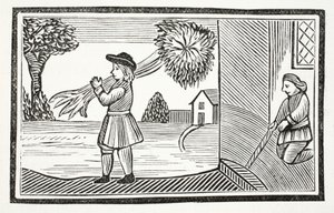 Hoe Tom Hickathrifts grote kracht bekend werd, illustratie uit Chap-books van de Achttiende Eeuw door John Ashton, uitgegeven 1882 door English School