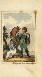 Hongaarse huzaren met vrouw met sluier
