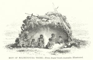 Hut van de Milmendura-stam (gravure) door English School