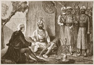 Hyder Ali en de missionaris, illustratie uit Cassells Geïllustreerde Geschiedenis van India door James Grant, uitgegeven 1879