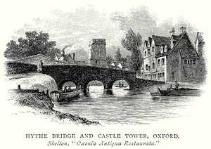Hythe Bridge en kasteeltoren, Oxford (gravure) door English School