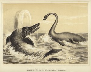 Ideaal beeld van de Lias met Ichthyosaurus en Plesiosaurus