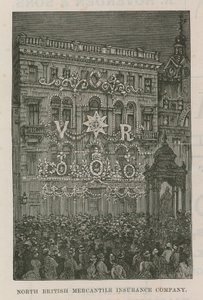 Verlichtingen die de kantoren van de North British Mercantile Insurance Company versieren door English School