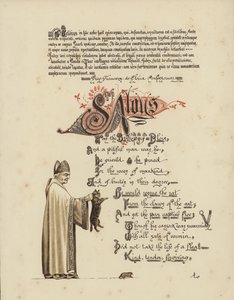 Geïllustreerd gedicht over een heilige en een bisschop die een rat uit de kaken van de kat bevrijden door English School