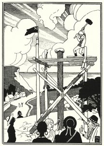 Illustratie voor de Avonturen van Baron Munchausen (gravure) door English School
