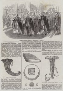 Illustraties van het Koninklijk Huwelijk, de Ontvangsthal (gravure) door English School