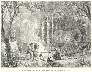 Immigrantenkamp in de voetheuvels van de Range (gravure) door English School