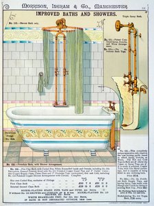 Verbeterde baden en douches uit een catalogus van sanitair geproduceerd door Morrison, Ingram & Co., Manchester, gepubliceerd ca.1890