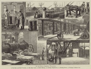 In het Koninklijk Arsenaal, Woolwich (gravure) door English School