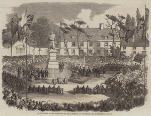 Inhuldiging van het Standbeeld van Sir Isaac Newton in Grantham (gravure) door English School