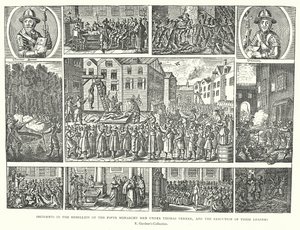 Incidenten in de Opstand van de Vijfde Monarchie Mannen onder Thomas Venner, en de Executie van hun Leiders (gravure) door English School