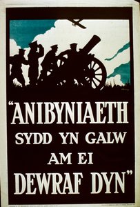 Onafhankelijkheid roept de dapperste mannen - Welsh taal WWI poster door English School