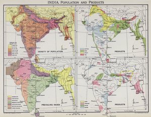 India, Bevolking en Producten (kleur litho)