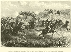 Indianen vallen de Overland Mail aan op de vlaktes vóór de dagen van de Pacific Railroad