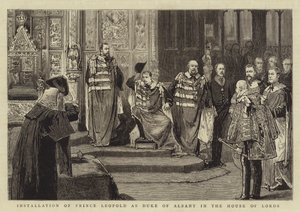 Installatie van prins Leopold als hertog van Albany in het Hogerhuis