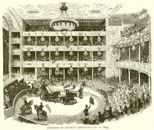 Interieur van Astleys Amfitheater in 1843 door English School