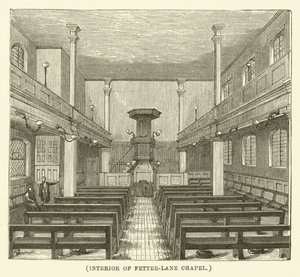 Interieur van de Fetter-Lane kapel (gravure) door English School