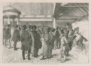 Interieur van veilinghuis Tattersalls (gravure) door English School