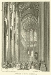 Interieur van de kathedraal van Tours (gravure)
