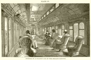 Interieur van een Pullman-wagen op de Midland Railway door English School