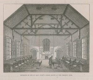 Interieur van een van Lady Owens klaslokalen door English School