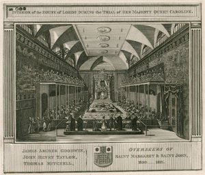 Interieur van het Hogerhuis tijdens het proces van Hare Majesteit Koningin Caroline door English School