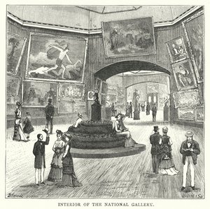 Interieur van de Nationale Galerie (gravure) door English School