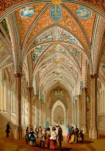 Interieur van de Tempelkerk (ingekleurde gravure) door English School