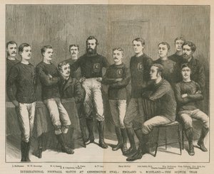 Internationale voetbalwedstrijd op Kennington Oval; Engeland tegen Schotland, het Schotse team door English School