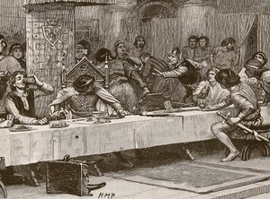Onderbreking van Balliols kerstdiner, illustratie uit Cassells Geïllustreerde Geschiedenis van Engeland