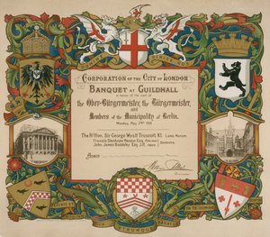 Uitnodiging door de Corporation of London voor een banket in Guildhall, 24 mei 1909 door English School