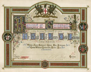 Uitnodiging voor een banket in de Guildhall, Londen, op 9 november 1868 door English School