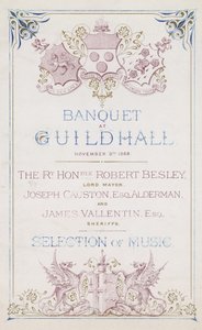 Uitnodiging voor een banket in de Guildhall, Londen, op 9 november 1869