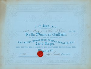 Uitnodiging voor diner in de Guildhall, Londen, op 8 december 1852 door English School