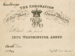 Uitnodiging voor de kroning van Hare Heilige Majesteit in Westminster Abbey, 28 juni 1838