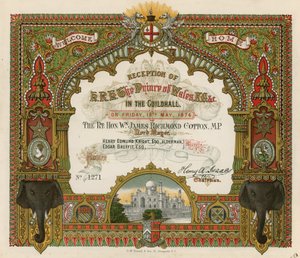 Uitnodiging voor de ontvangst van ZKH de Prins van Wales in de Guildhall, Londen, op 19 mei 1876 door English School