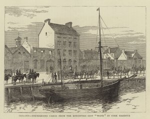 Ierland, lossen van lading van het geboycotte schip "Wave" in de haven van Cork door English School