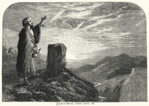 Jacob in Bethel, Gen xxviii 18 (gravure) door English School