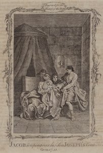 Jakob huilt over de jas van zijn zoon Jozef (gravure) door English School