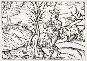 Januari, uit Spensers The Shepherds Calendar, 1579