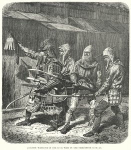 Japanse krijgers van de burgeroorlogen in de dertiende eeuw (gravure) door English School