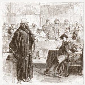 Jerome sprekend tijdens zijn proces, illustratie uit The History of Protestantism door James Aitken Wylie (1808-1890), gepubliceerd 1878
