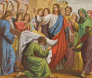 Jezus Christus wekt de zoon van de weduwe van Nain op door English School