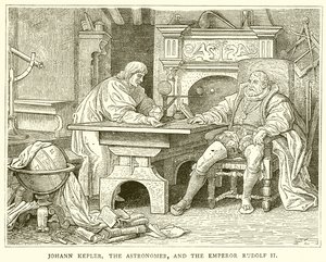 Johannes Kepler, de astronoom, en keizer Rudolf II door English School