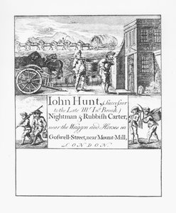 John Hunt, Nachtman en Vuilnis Carter, nabij de Wagon and Horses in Goswell Street, nabij Mount Mill, Londen
