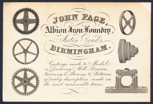 John Page, Albion Iron Foundry, handelskaart door English School