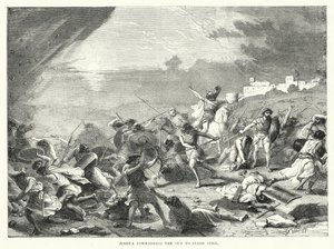 Jozua beveelt de zon stil te staan (gravure) door English School