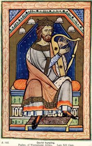 Koning David speelt de harp, Westminster Psalter (perkament) door English School