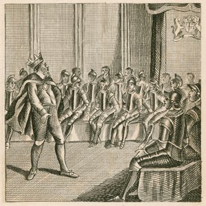 Koning Henry III betreedt het parlement en vindt de baronnen in harnas door English School